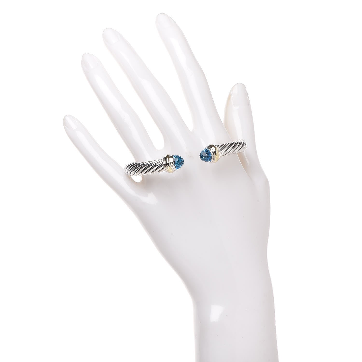 David Yurman Sterling Silver 14K Yellow Gold Blue Topaz 7mm Cable Classics Bracelet 2 of 5