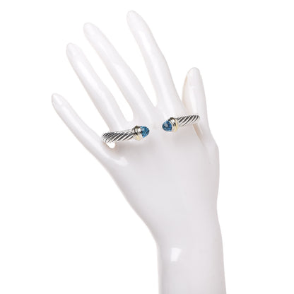 David Yurman Sterling Silver 14K Yellow Gold Blue Topaz 7mm Cable Classics Bracelet 2 of 5