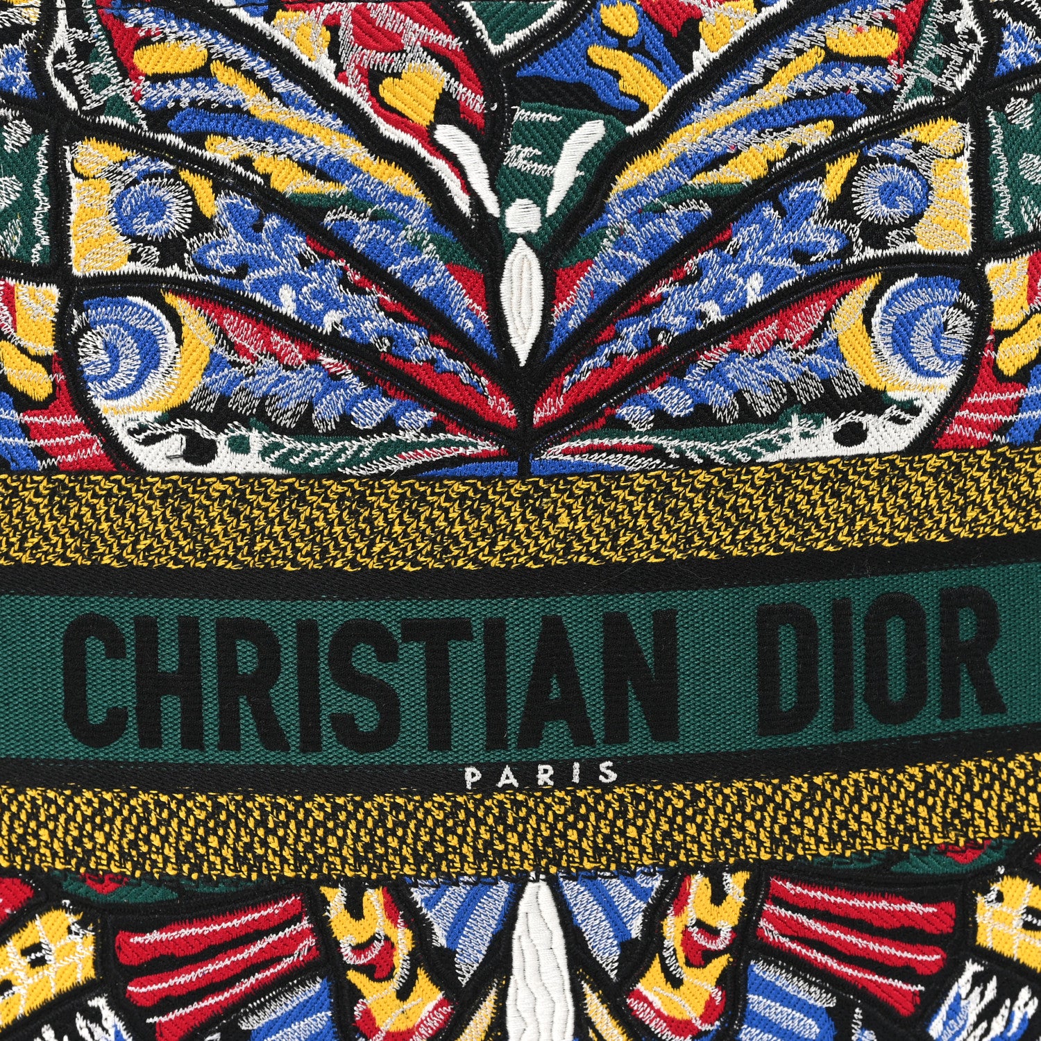 Christian Dior Canvas Embroidered Butterfly Book Tote Black Multicolor 8 of 10