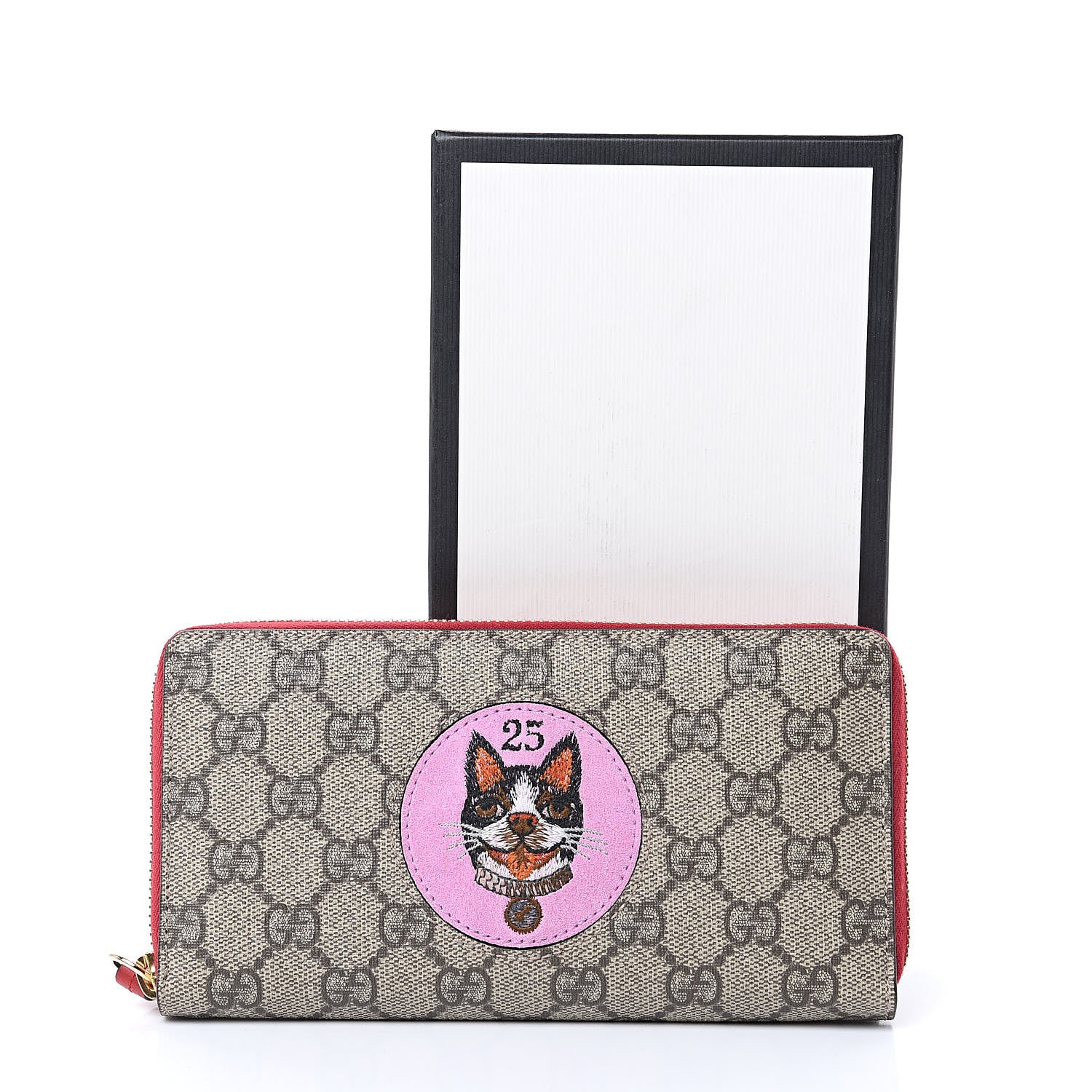 Gucci GG Supreme Monogram Bosco Patch Zip Around Wallet Beige Malva Hibiscus Red 7 of 7