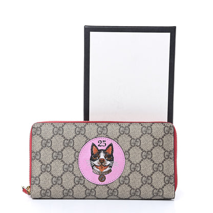 Gucci GG Supreme Monogram Bosco Patch Zip Around Wallet Beige Malva Hibiscus Red 7 of 7