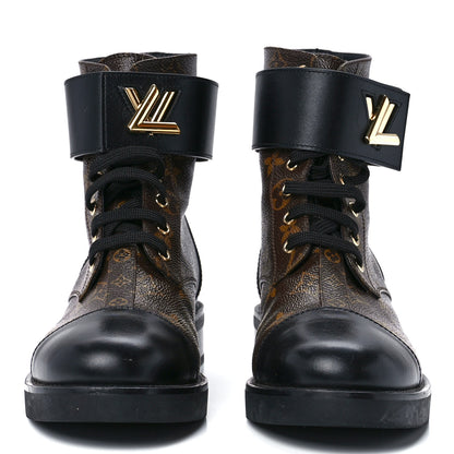 Louis Vuitton Calfskin Monogram Wonderland Flat Ranger Boots 39 Black 2 of 8