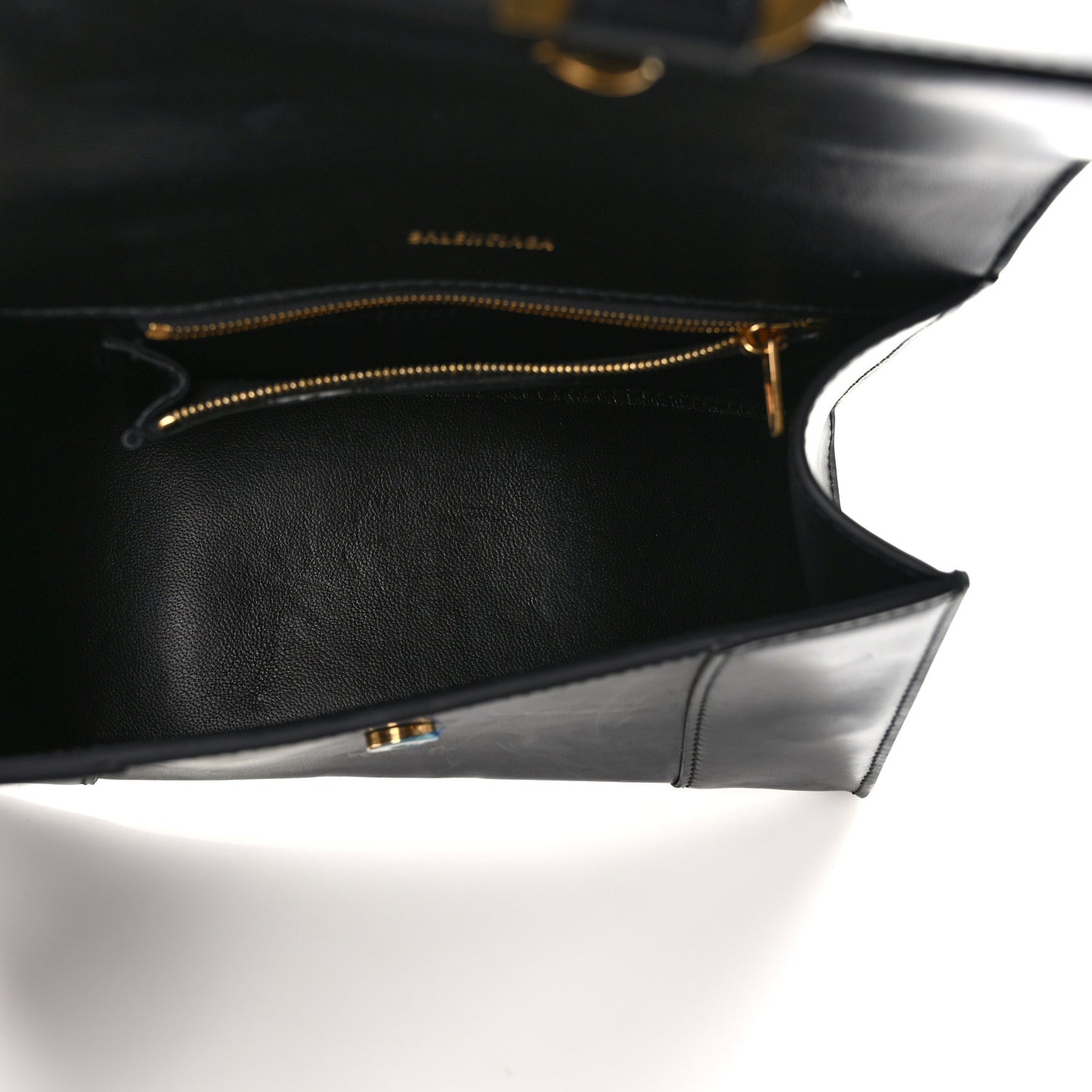 Shiny Box Calfskin Small Hourglass Top Handle Bag Black