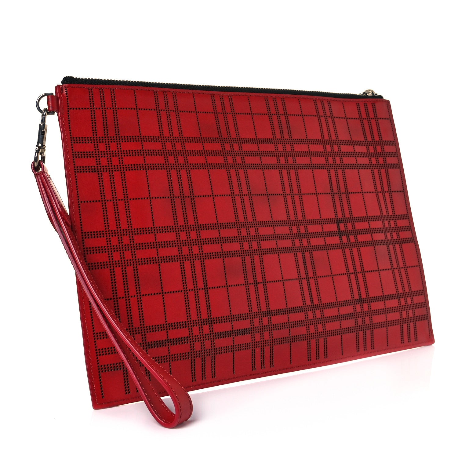 Burberry Calfskin Perforated Check Edin Zip Pouch Rust 3 of 7
