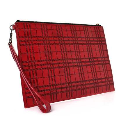 Burberry Calfskin Perforated Check Edin Zip Pouch Rust 3 of 7
