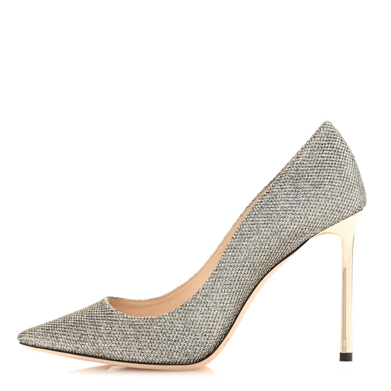 Jimmy Choo Lame Glitter Pointy Toe Romy 100 Pumps 36.5 Light Bronze 1 of 8
