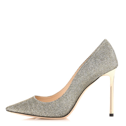Jimmy Choo Lame Glitter Pointy Toe Romy 100 Pumps 36.5 Light Bronze 1 of 8