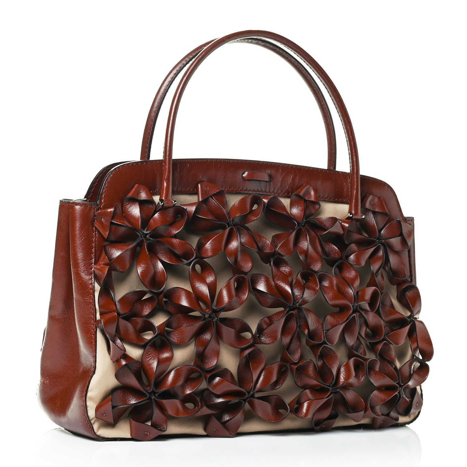 Valentino Garavani Calfskin Floral Applique Tote Brown 3 of 5