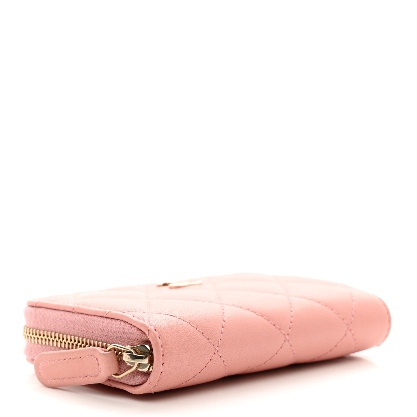 Lambskin Quilted Zip Around Coin Purse Light Pink
