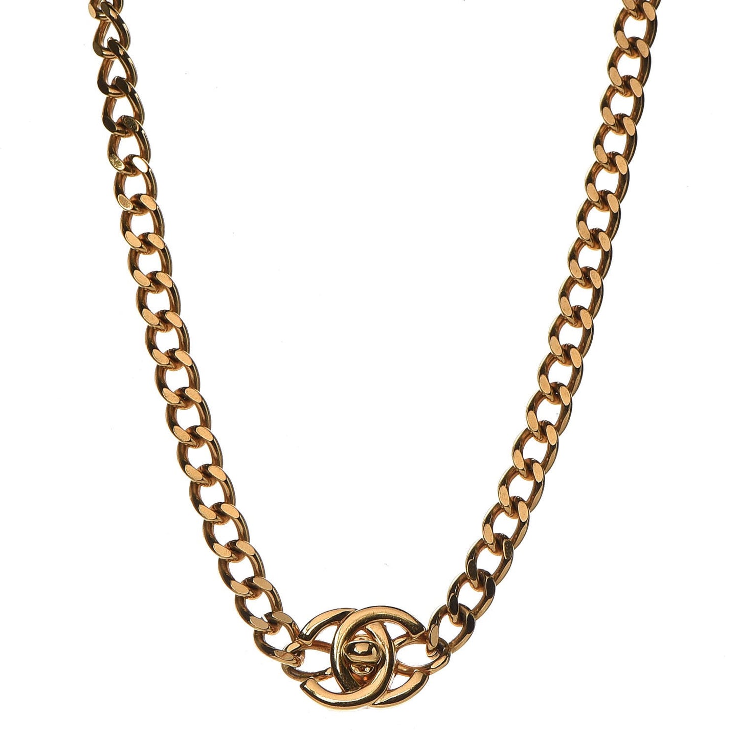 Chain Link CC Turn Lock Short Necklace Gold