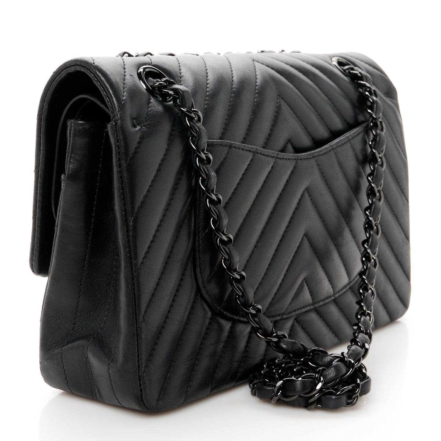 Lambskin Chevron Quilted Medium Double Flap So Black