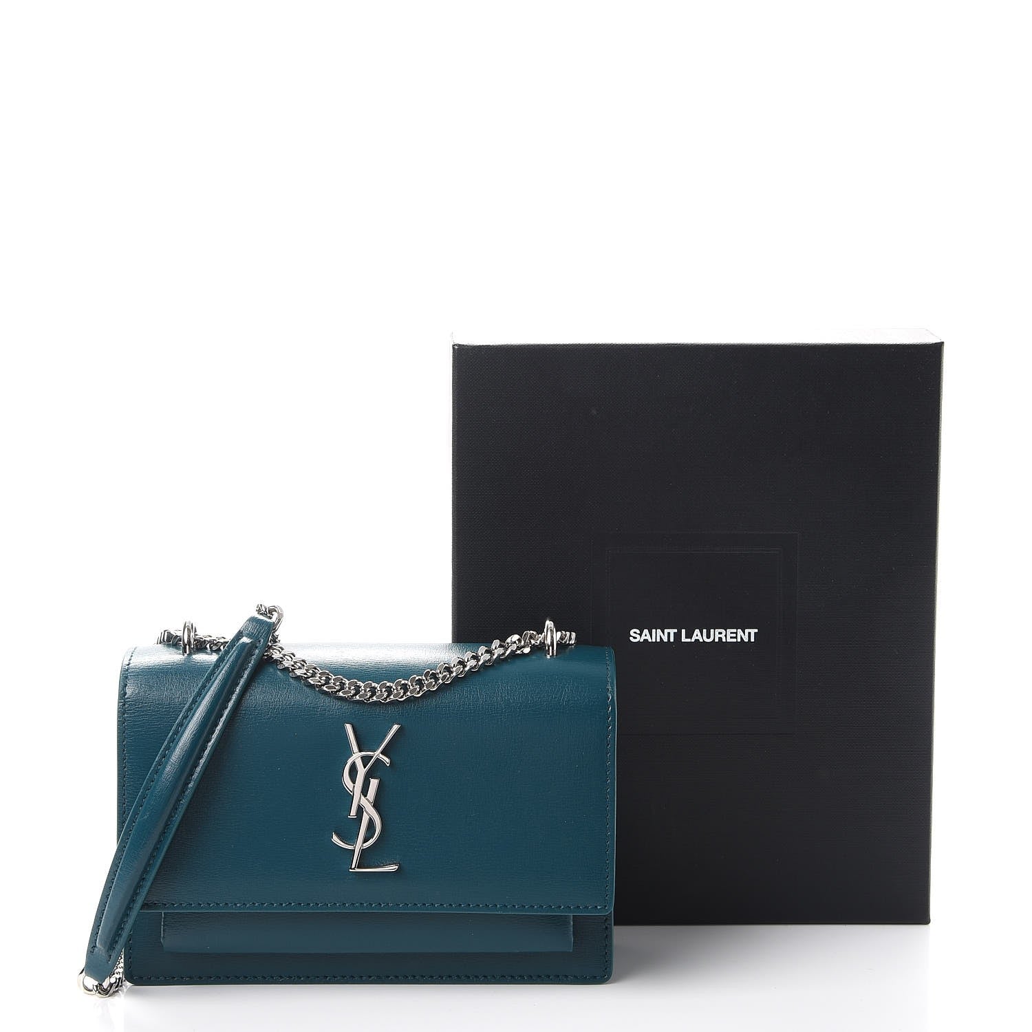 Saint Laurent Calfskin Monogram Sunset Chain Wallet Peacock 10 of 10