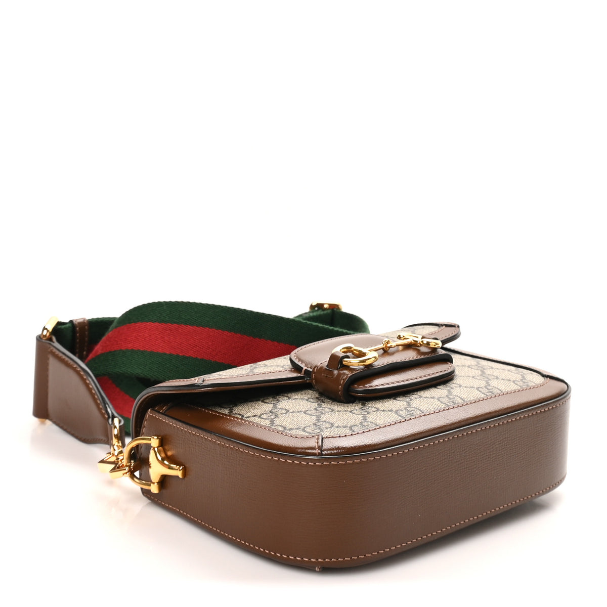GG Supreme Monogram Azalea Calfskin Web Mini Horsebit 1955 Shoulder Bag Beige Ebony Brown Sugar