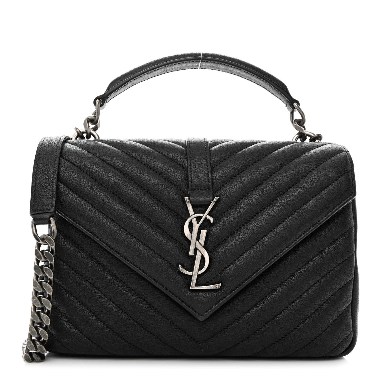 Sheepskin Matelasse Chevron Monogram Medium College Bag Black