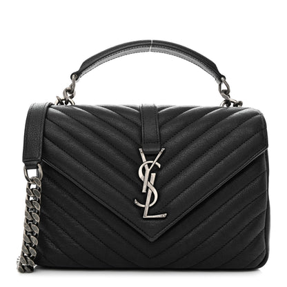Saint Laurent Sheepskin Matelasse Chevron Monogram Medium College Bag Black 1 of 11