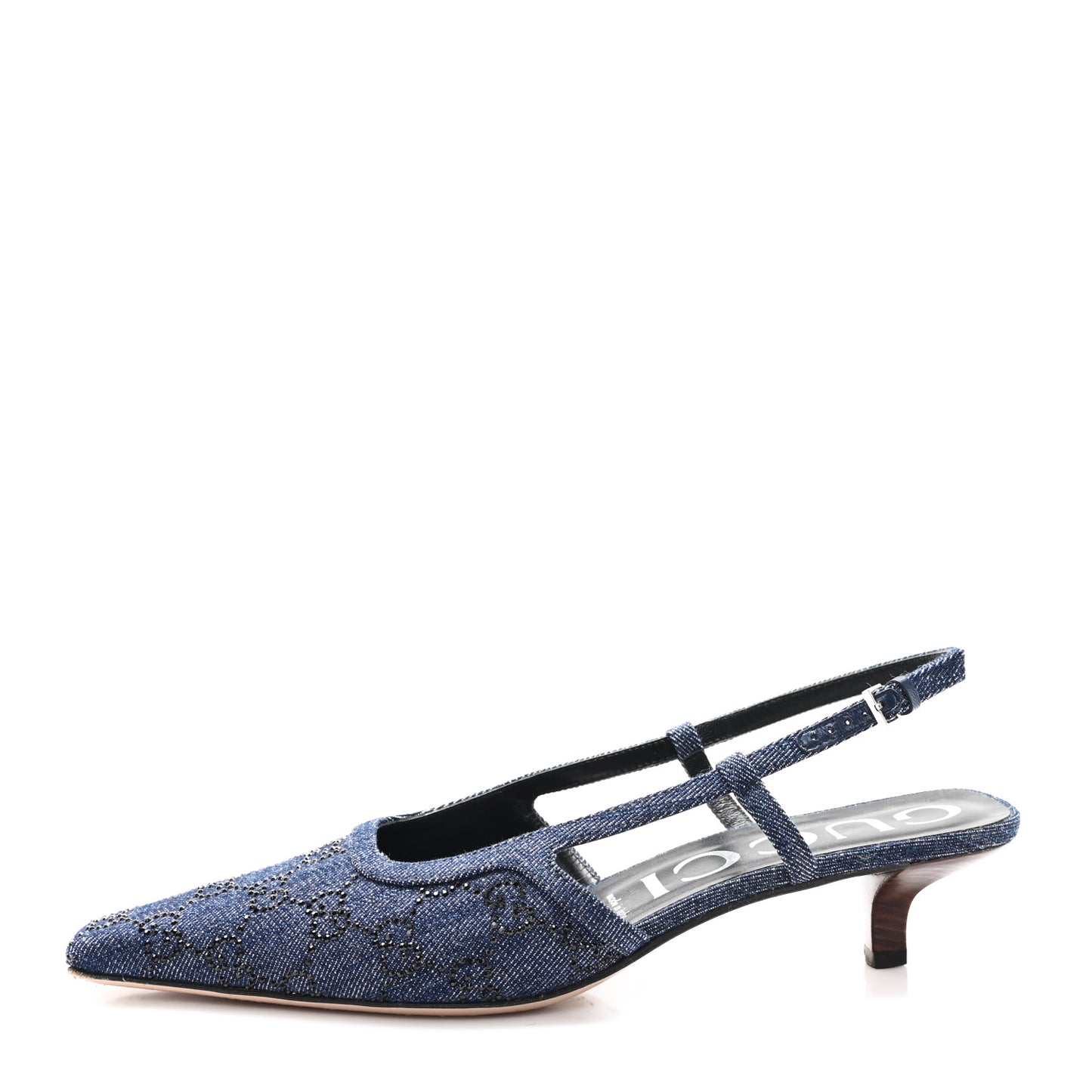 Denim GG Monogram Malaga Kid Crystal Square G 35mm Slingback Pumps 40 Blue