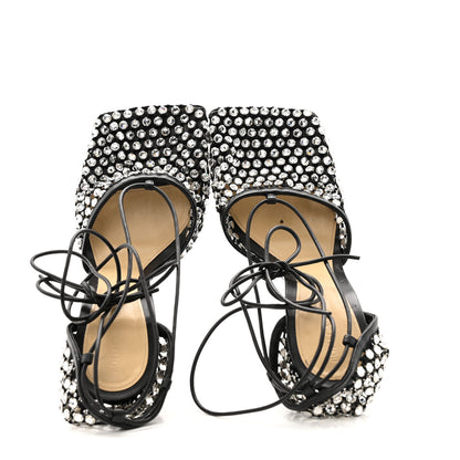 Bottega Veneta Mesh Nappa Crystal Embellished Sparkle Stretch Ankle Tie Sandals 41 Black 2 of 12