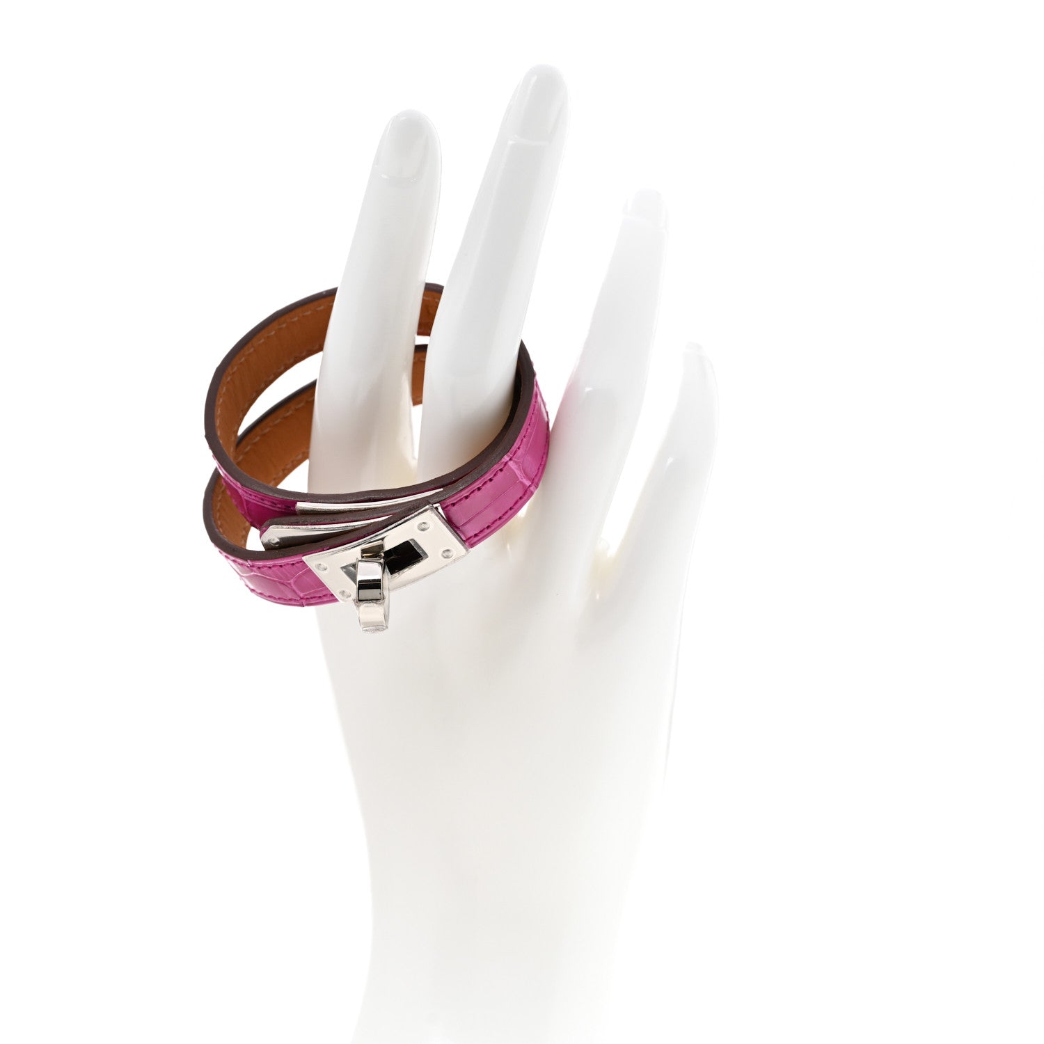 Hermes Shiny Alligator Kelly Double Tour Bracelet S Rose Scheherazade 2 of 5