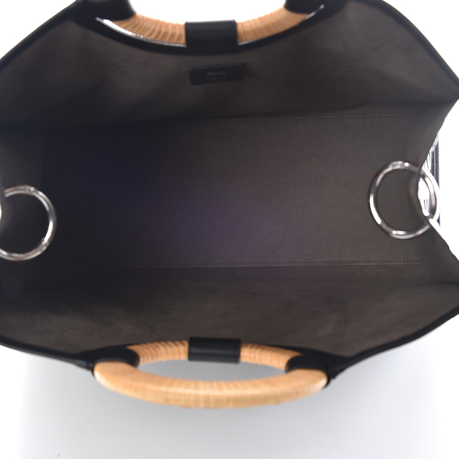 Fendi Vitello Century Wicker Bi-Color FF 1974 Embossed Large Runaway Shopper Tote Maya Black 5 of 9