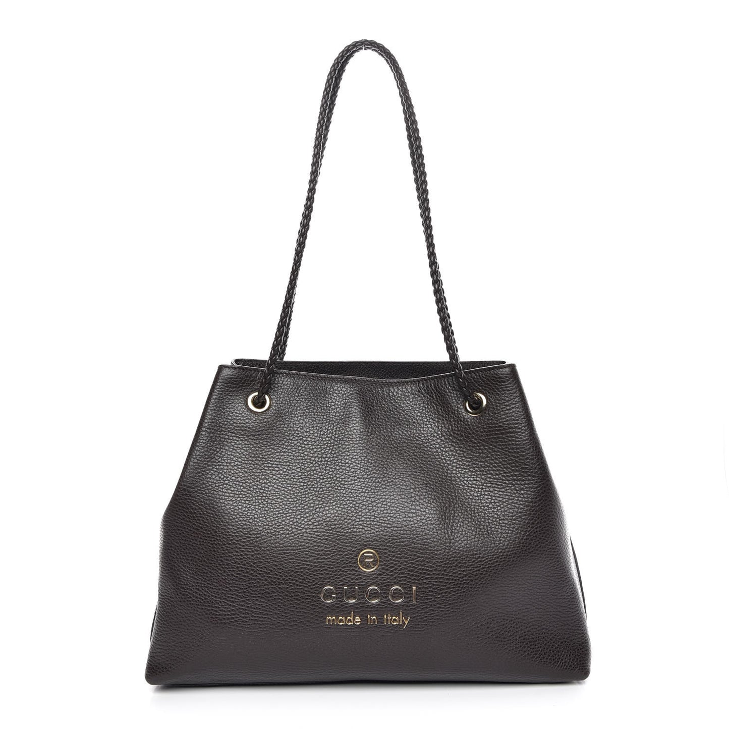 Calfskin Medium Braided Handle Gifford Tote Dark Brown