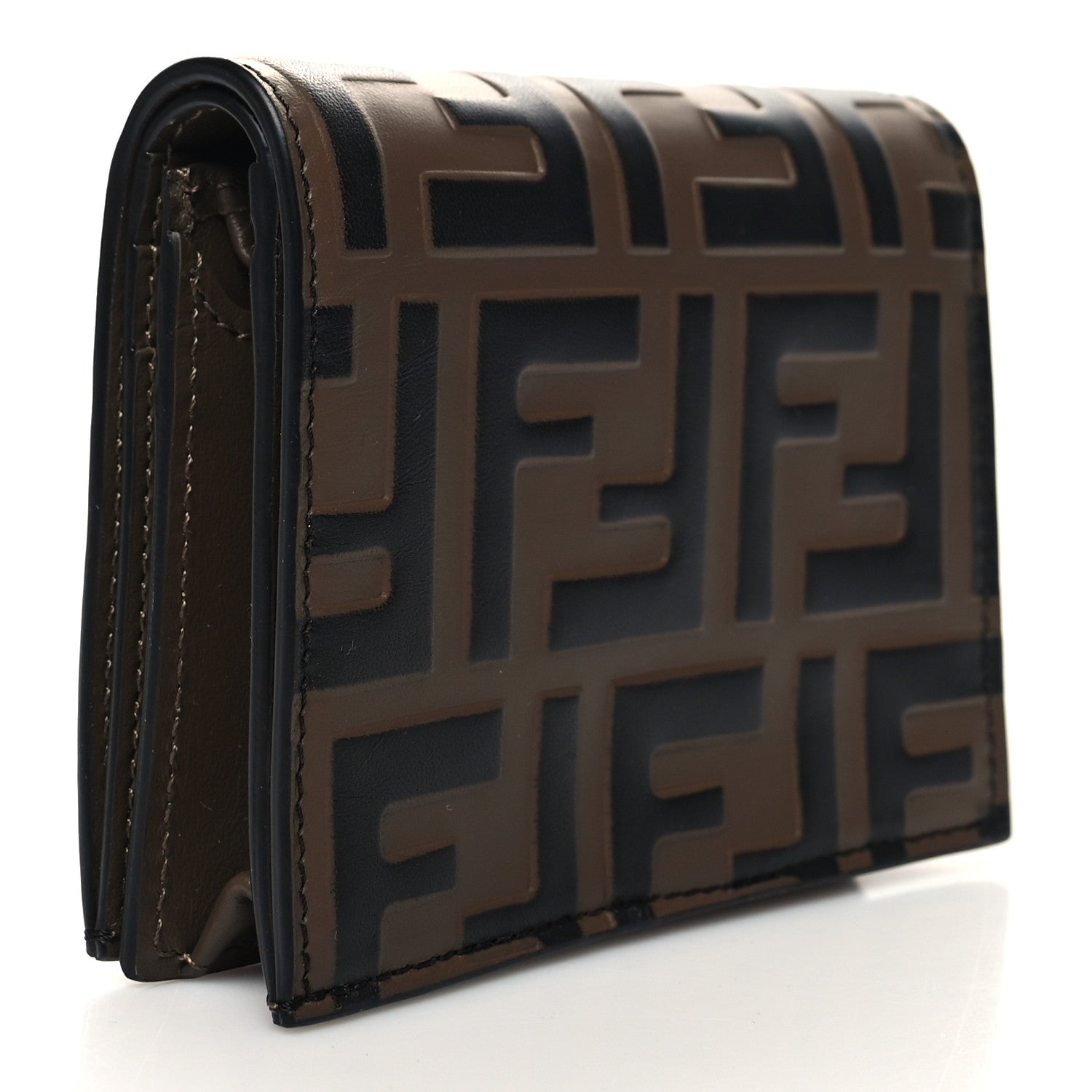Fendi Calfskin FF 1974 Embossed Small Wallet Maya Black 3 of 9