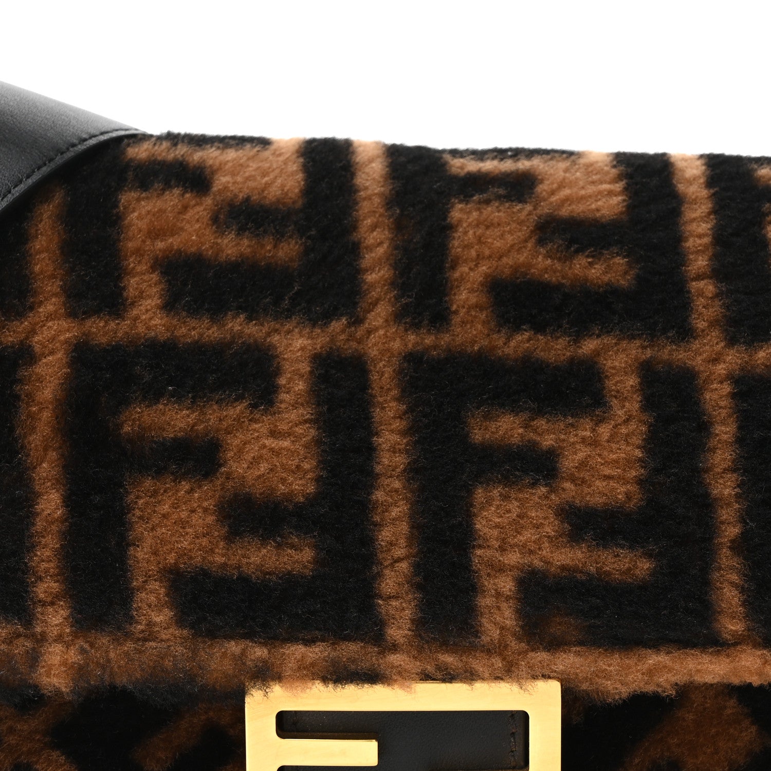 Fendi Shearling Vitello Dolce Macro FF 1974 Baguette Tobacco Black 8 of 10