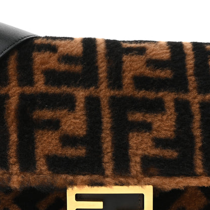 Fendi Shearling Vitello Dolce Macro FF 1974 Baguette Tobacco Black 8 of 10