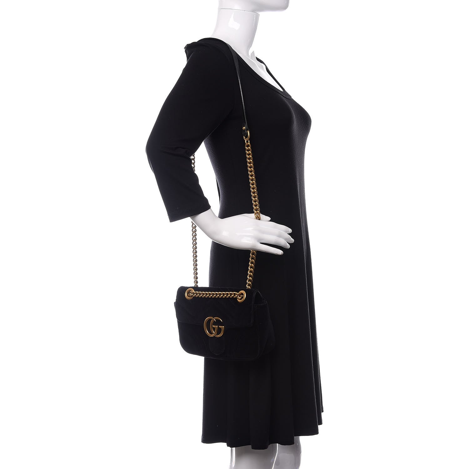 Gucci Velvet Matelasse Mini GG Marmont Shoulder Bag Black 2 of 12