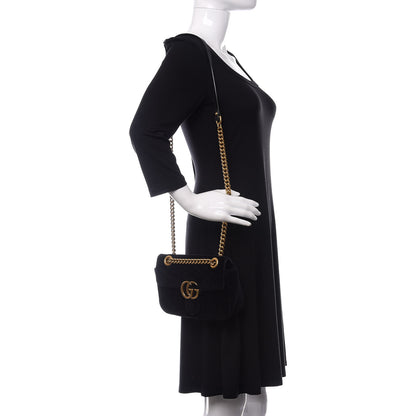 Gucci Velvet Matelasse Mini GG Marmont Shoulder Bag Black 2 of 12