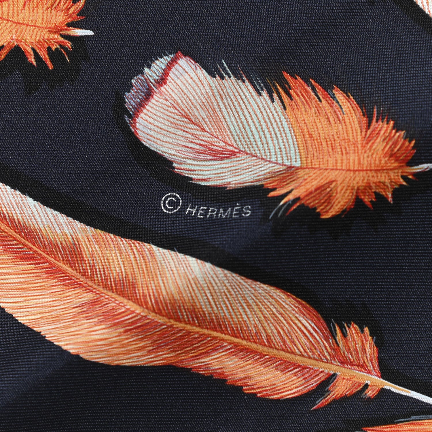 Hermes Silk Plumes II Scarf 90 Capucine Marine Jaune D'Or 4 of 5