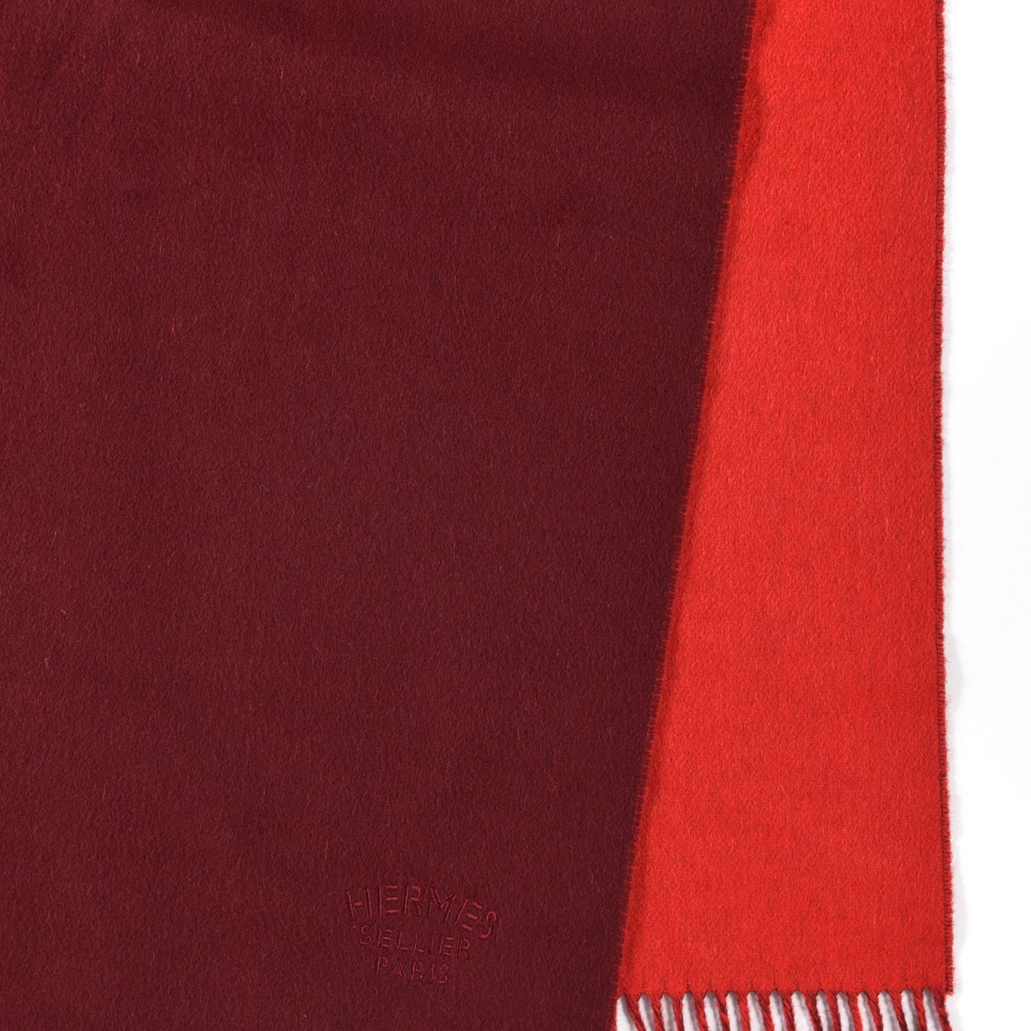 Hermes Cashmere Fringe Double Face Scarf Bordeaux Rouge 2 of 4