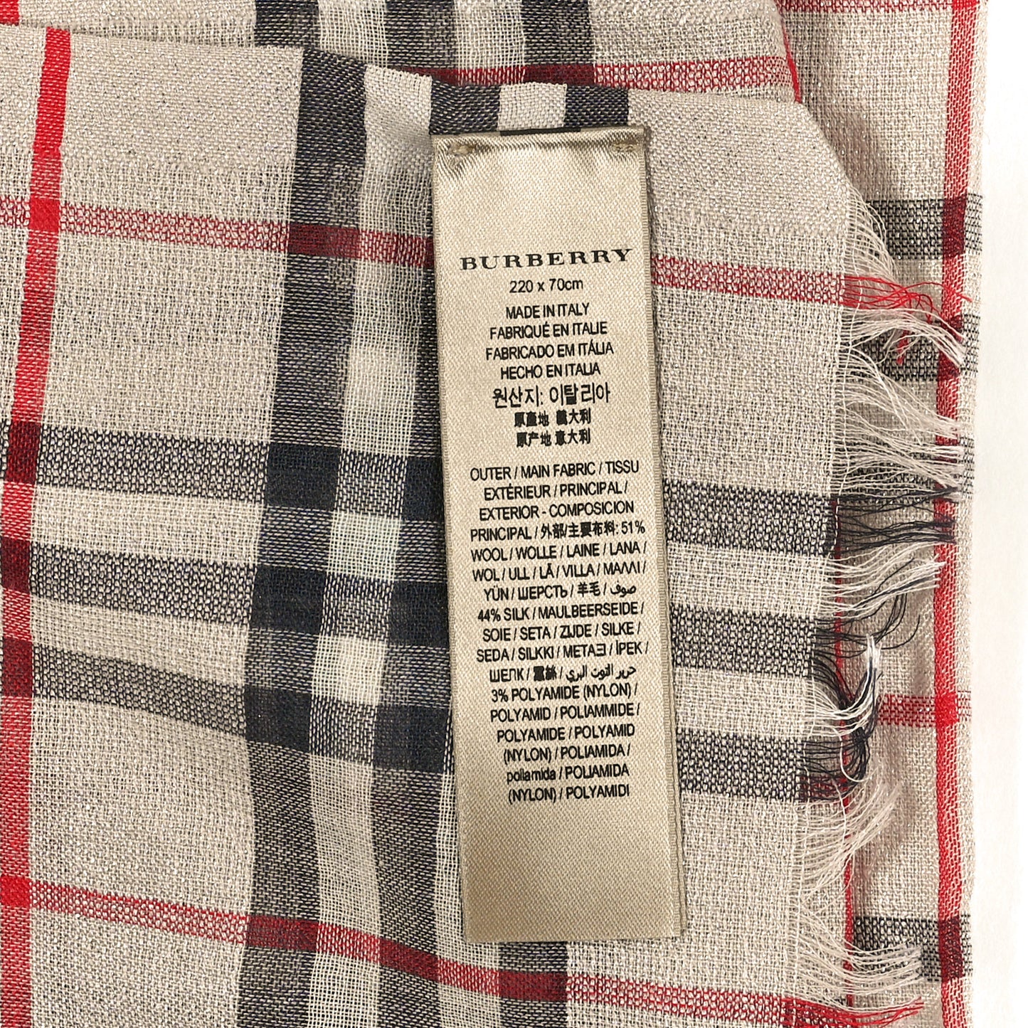 Metallic Silk Wool Gauze Giant Check Scarf Stone