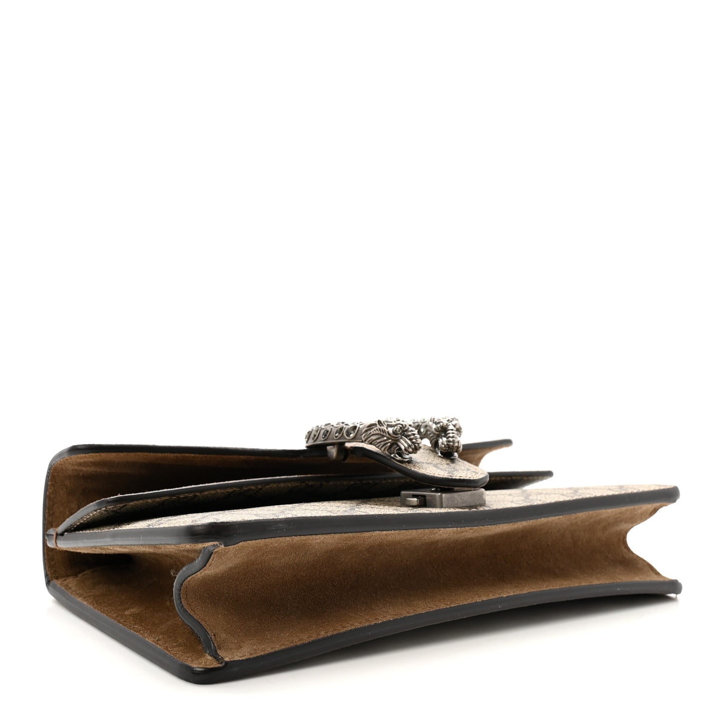 GG Supreme Monogram Suede Crystal Small Dionysus Shoulder Bag Beige Ebony Taupe