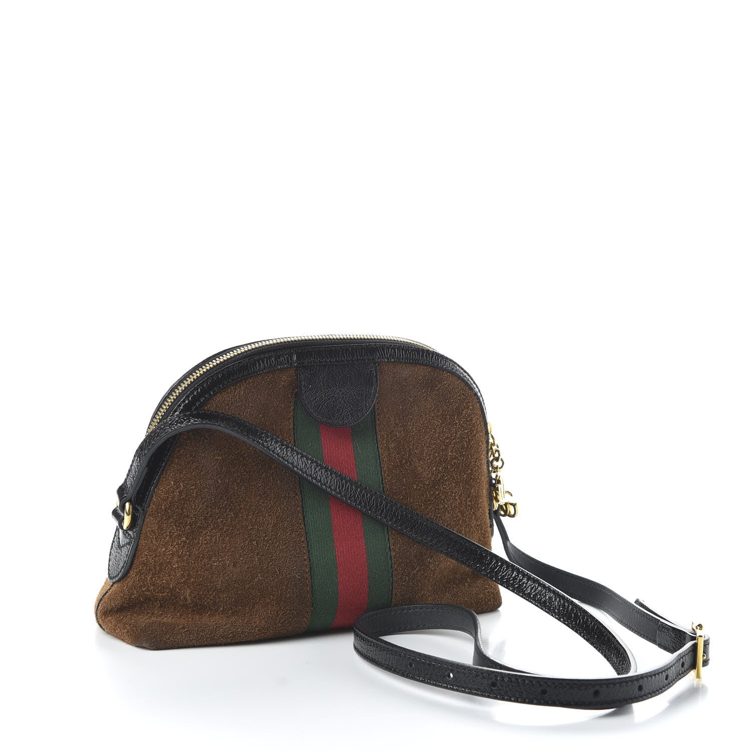 Gucci Suede Patent Web Small Ophidia Dome Shoulder Bag Nocciola Black 3 of 10