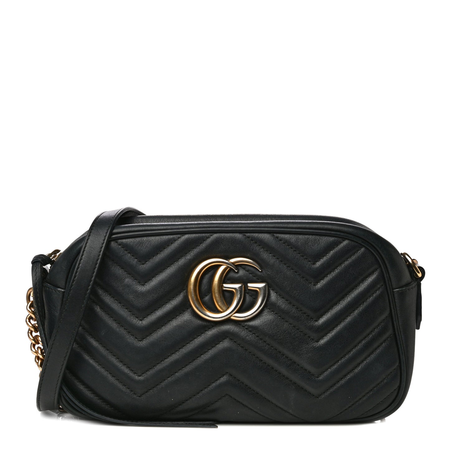 Calfskin Matelasse Small GG Marmont Chain Shoulder Bag Black