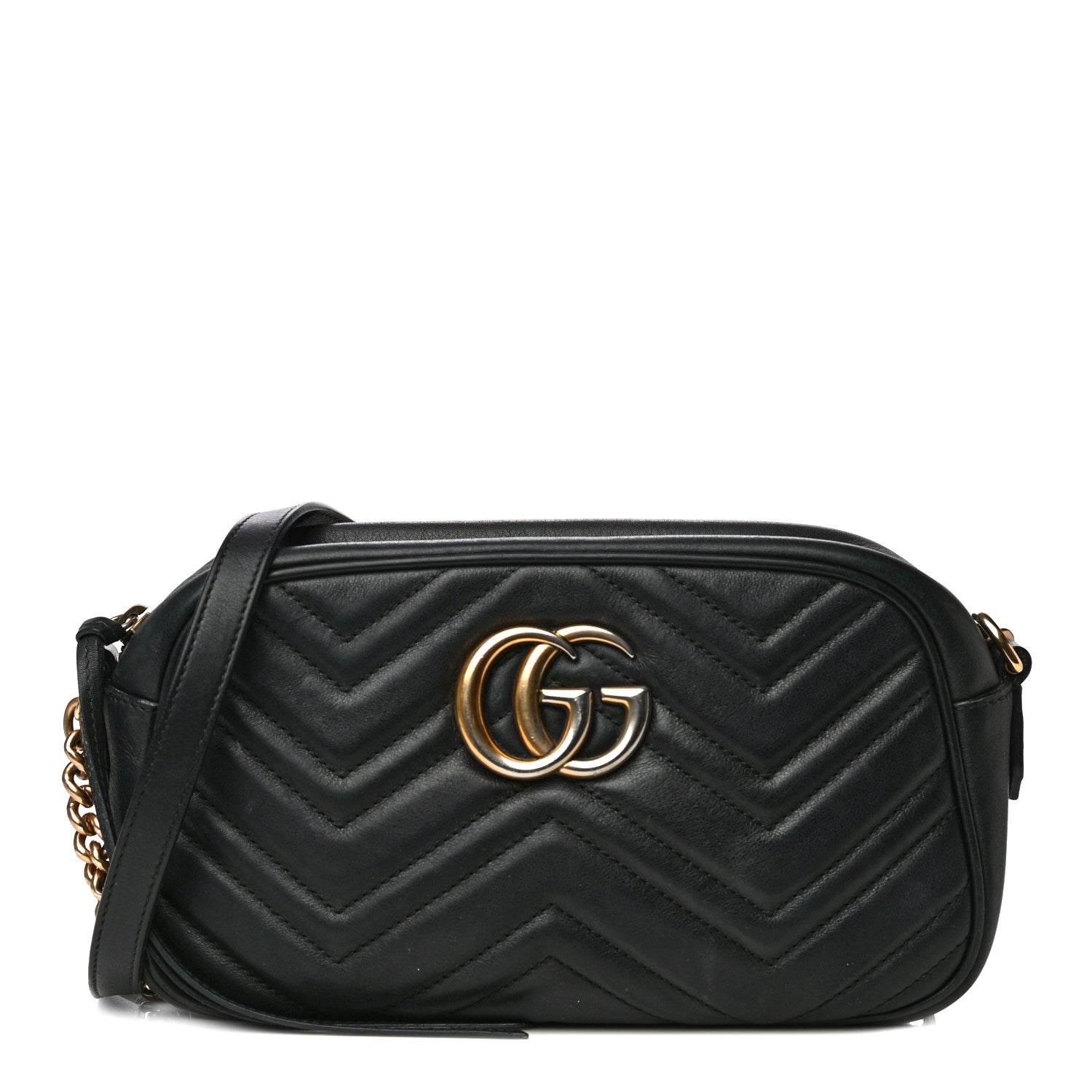 Gucci Calfskin Matelasse Small GG Marmont Chain Shoulder Bag Black 1 of 33
