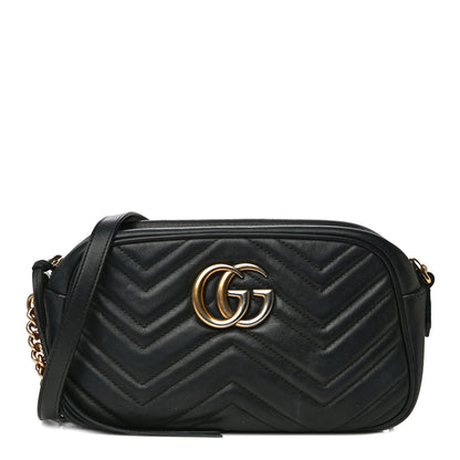 Gucci Calfskin Matelasse Small GG Marmont Chain Shoulder Bag Black 1 of 33