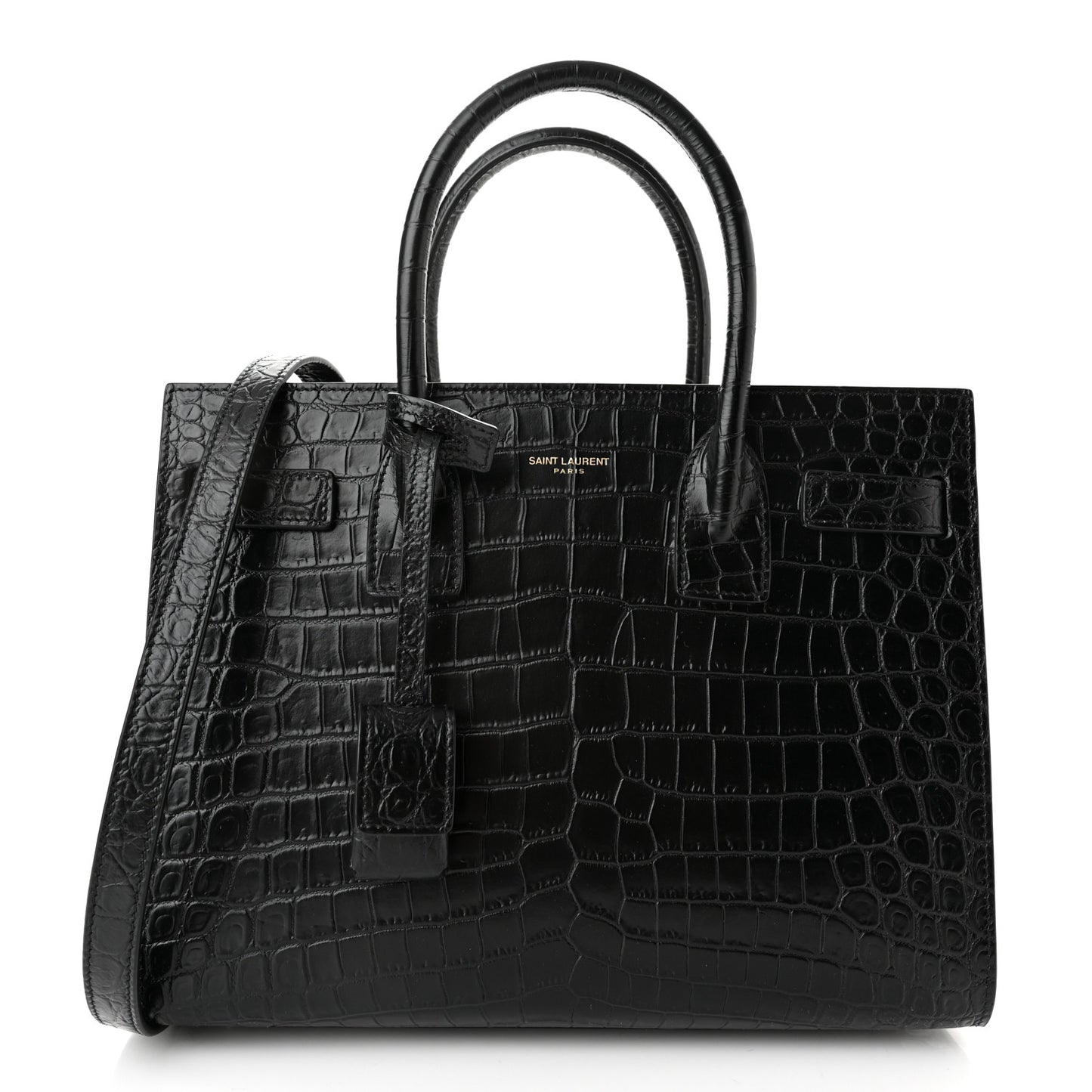 Calfskin Crocodile Embossed Baby Sac De Jour Black