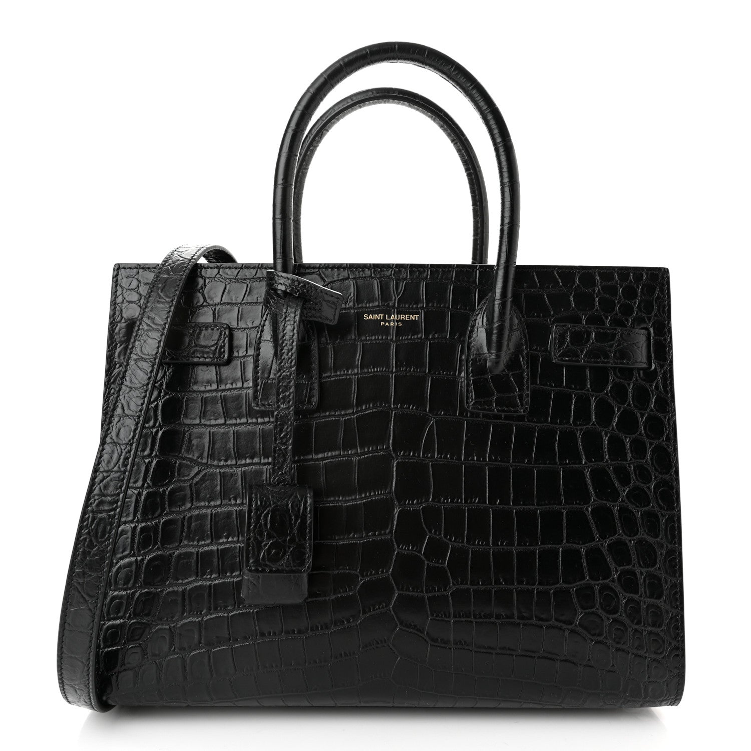 Saint Laurent Calfskin Crocodile Embossed Baby Sac De Jour Black 1 of 10