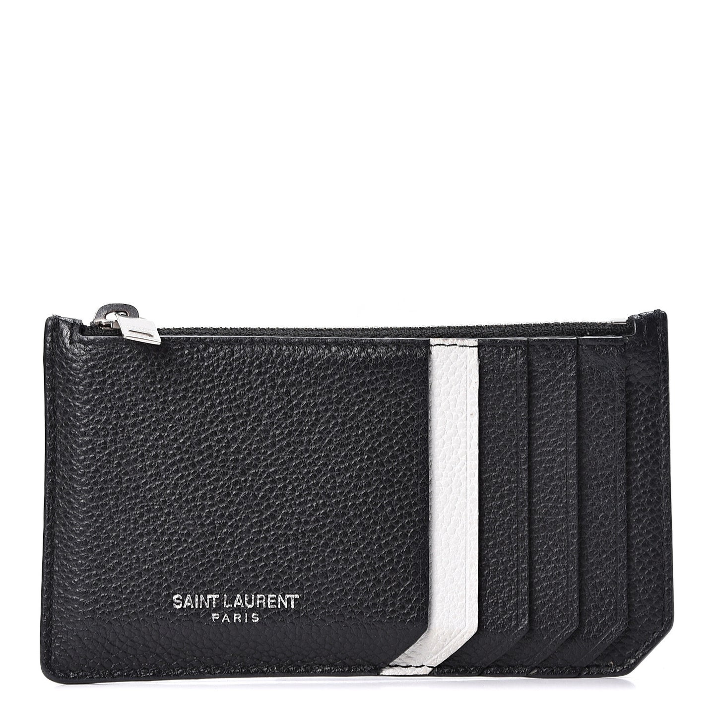 Grained Calfskin 5 Fragments Zip Pouch Card Holder Black
