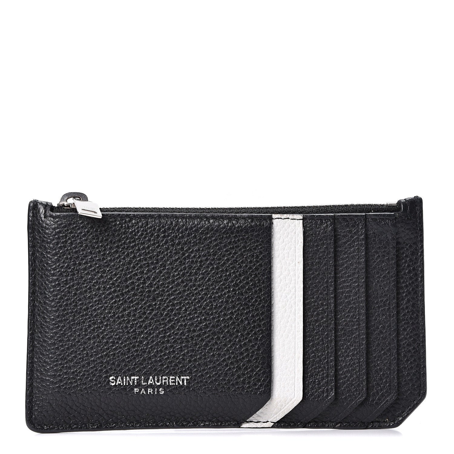 Saint Laurent Grained Calfskin 5 Fragments Zip Pouch Card Holder Black 1 of 9