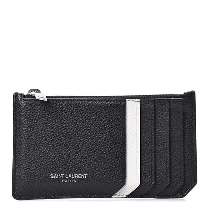 Saint Laurent Grained Calfskin 5 Fragments Zip Pouch Card Holder Black 1 of 9