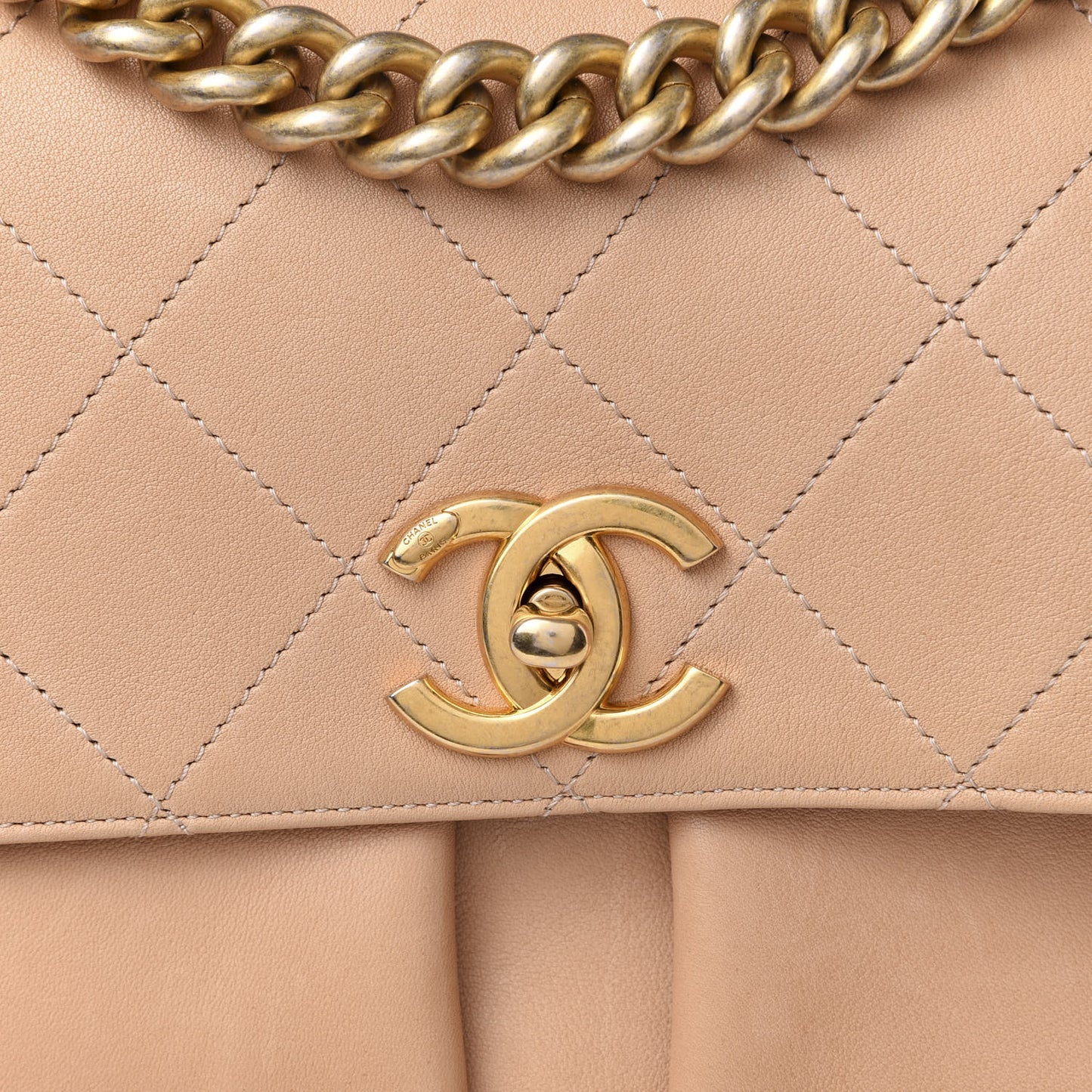 Calfskin Stitched Small Paris in Rome Messenger Beige
