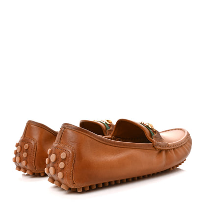 Gucci Salamanca Tamponato Calfskin Web Womens Horsebit Driver Loafers 40.5 Light Cuir 4 of 9