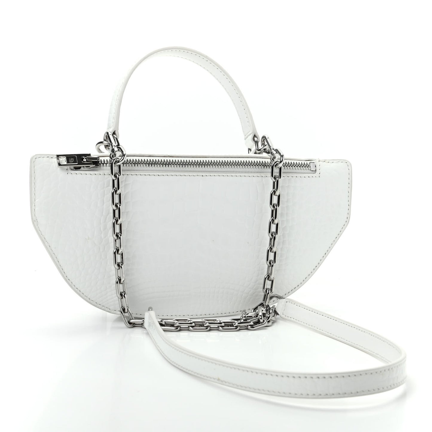 Crocodile Embossed Patent Mini Top Handle Attica Belt Bag White
