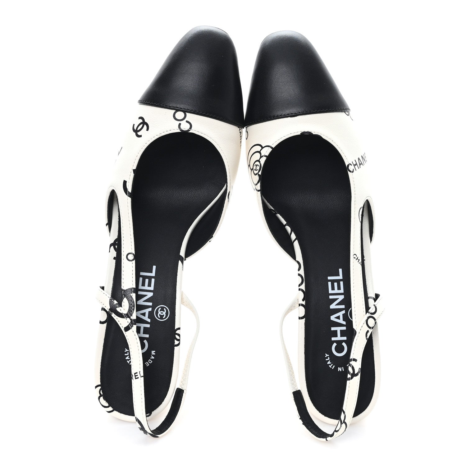 Chanel Printed Lambskin Cap Toe CC Slingback Pumps 38 Black White 2 of 10