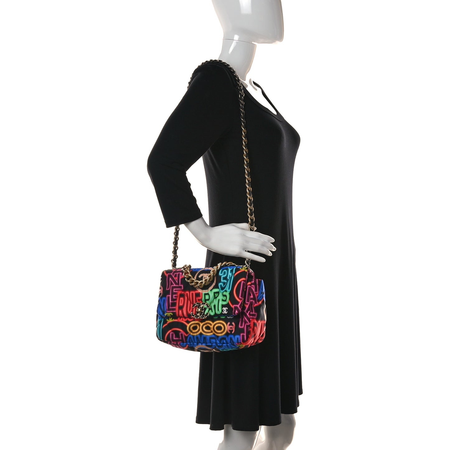 Fabric Printed Medium Chanel 19 Flap Black Multicolor