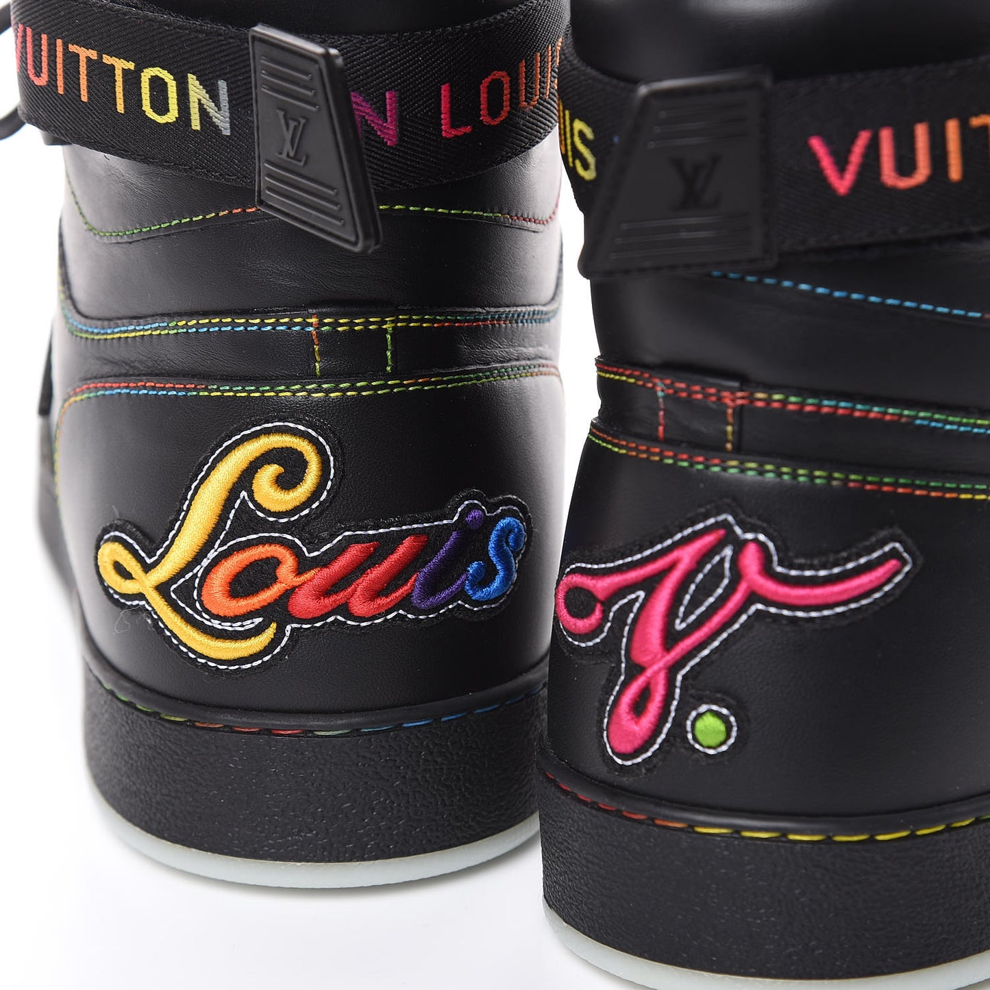 Calfskin Rivoli High Top Sneakers 10 Black Multicolor