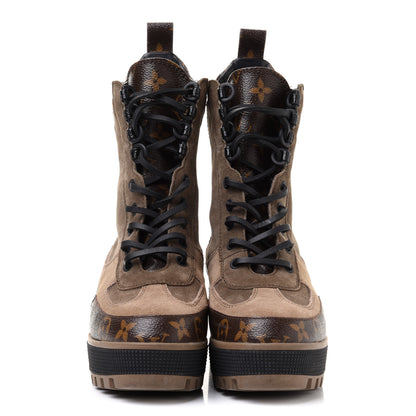 Louis Vuitton Suede Calfskin Monogram Laureate Platform Desert Boots 37 Taupe 2 of 9