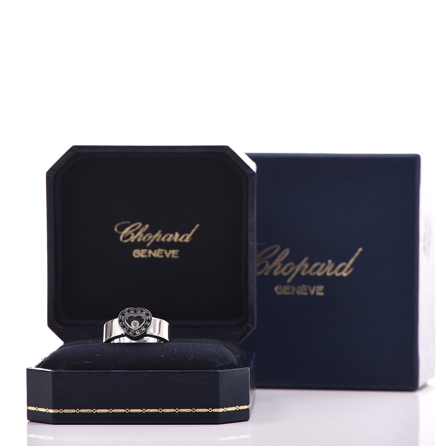 18K White Gold Diamond Sapphire Happy Diamonds Heart Ring 53 6.25